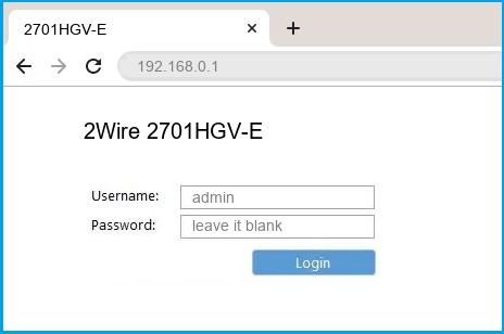 2Wire 2701HGV-E router default login