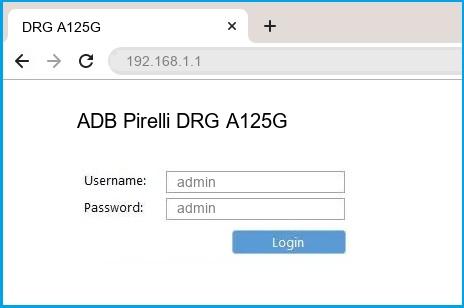 ADB Pirelli DRG A125G router default login