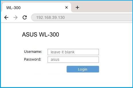 ASUS WL-300 router default login