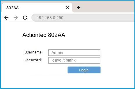 Actiontec 802AA router default login