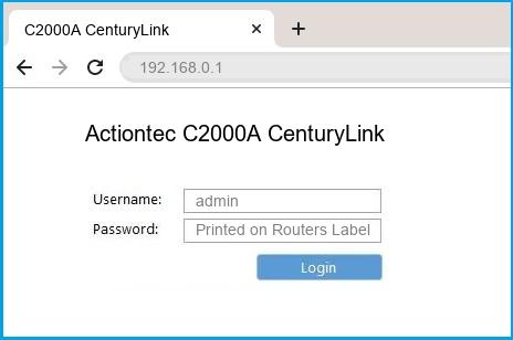 Actiontec C2000A CenturyLink router default login