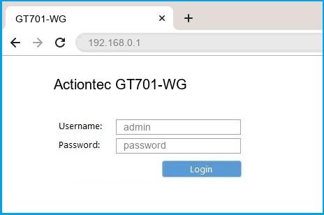 Actiontec GT701-WG router default login