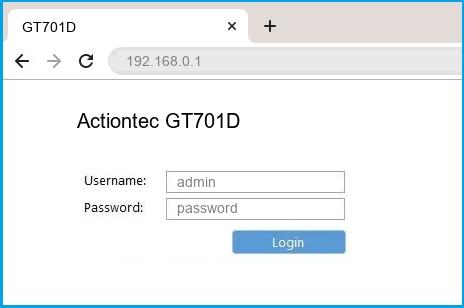 Actiontec GT701D router default login