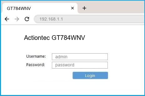 Actiontec GT784WNV router default login