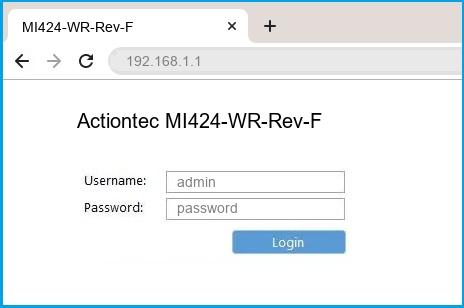 Actiontec MI424-WR-Rev-F router default login