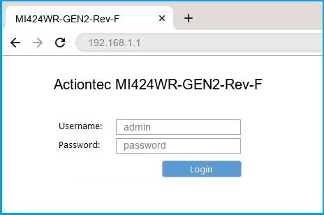 Actiontec MI424WR-GEN2-Rev-F router default login