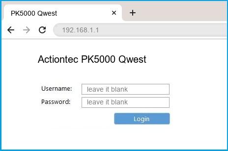 Actiontec PK5000 Qwest router default login