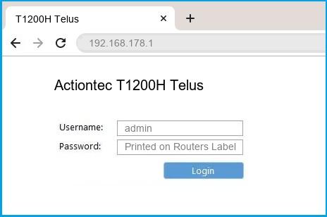 Actiontec T1200H Telus router default login