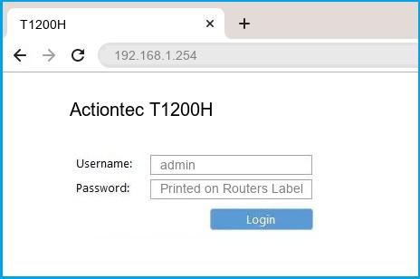 Actiontec T1200H router default login