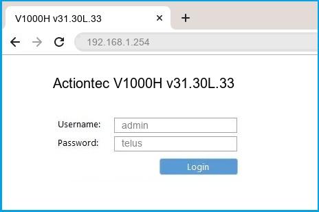 Actiontec V1000H v31.30L.33 router default login