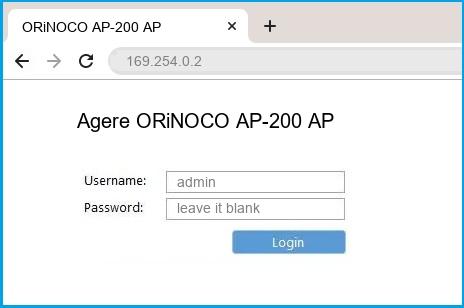 Agere ORiNOCO AP-200 AP router default login Agere ORiNOCO AP-200 AP router default login