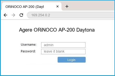 Agere ORiNOCO AP-200 Daytona router default login Agere ORiNOCO AP-200 Daytona router default login