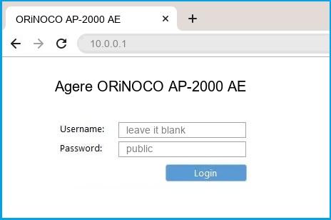 Agere ORiNOCO AP-2000 AE router default login Agere ORiNOCO AP-2000 AE router default login