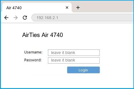 AirTies Air 4740 router default login