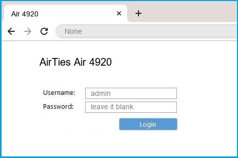 AirTies Air 4920 router default login