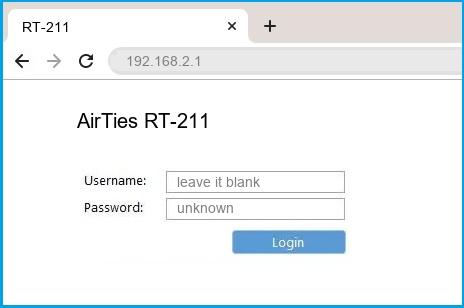 AirTies RT-211 router default login
