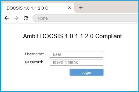 Ambit DOCSIS 1.0 1.1 2.0 Compliant router default login