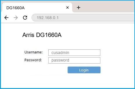 Arris DG1660A router default login