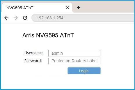 Arris NVG595 ATnT router default login