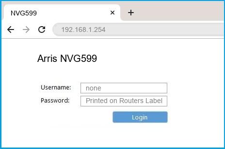 Arris NVG599 router default login