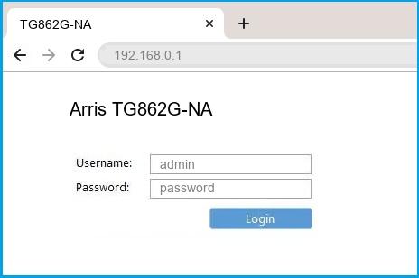 Arris TG862G-NA router default login