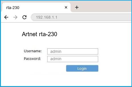 Artnet rta-230 router default login