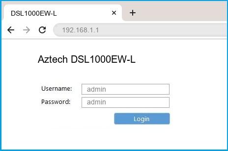 Aztech DSL1000EW-L router default login