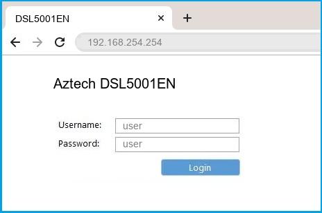 Aztech DSL5001EN router default login