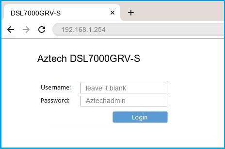 Aztech DSL7000GRV-S router default login