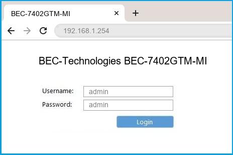 BEC Technologies BEC-7402GTM-MI router default login