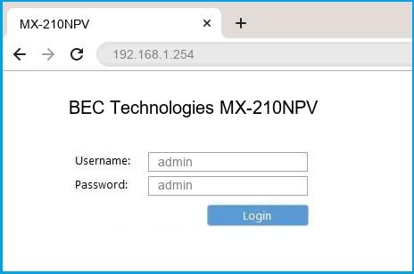 BEC Technologies MX-210NPV router default login