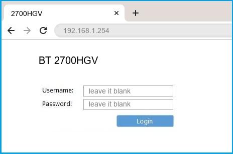 BT 2700HGV router default login