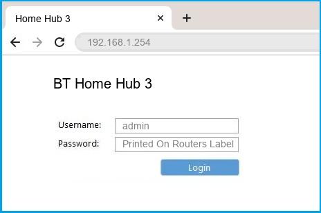 BT Home Hub 3 router default login