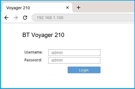 BT Voyager 210 router default login