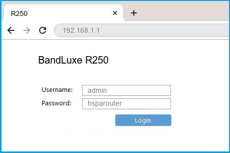 BandLuxe R250 router default login