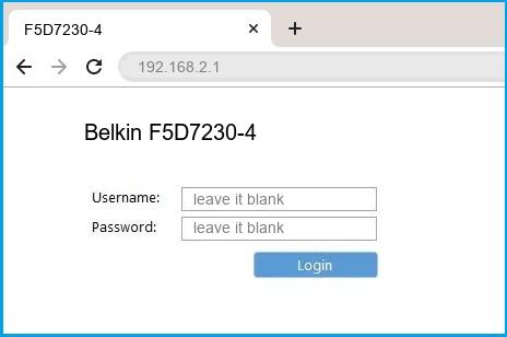Belkin F5D7230-4 router default login