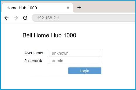 Bell Home Hub 1000 router default login