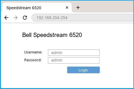 Bell Speedstream 6520 router default login
