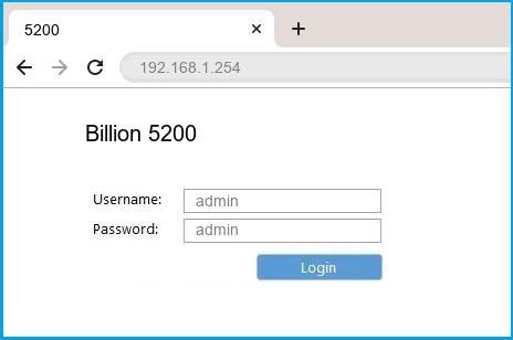 Billion 5200 router default login