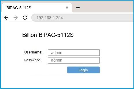 Billion BiPAC-5112S router default login
