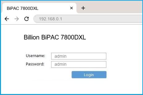 Billion BiPAC 7800DXL router default login