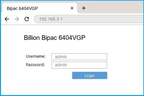 Billion Bipac 6404VGP router default login