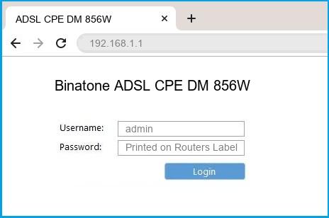 Binatone ADSL CPE DM 856W router default login