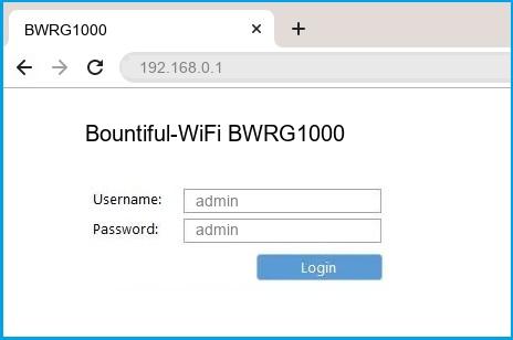 Bountiful-WiFi BWRG1000 Router Login and Password