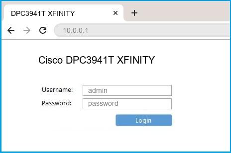 10.0.0.1 - Cisco DPC3941T XFINITY Router login and password
