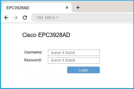 Cisco EPC3928AD router default login