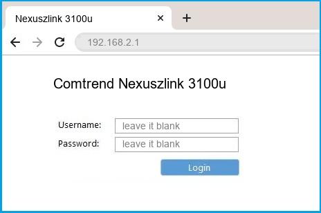 Comtrend Nexuszlink 3100u router default login
