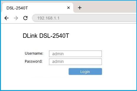 DLink DSL-2540T router default login