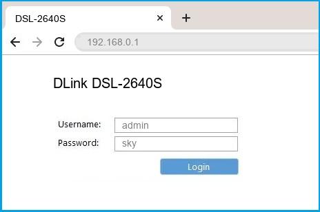DLink DSL-2640S router default login