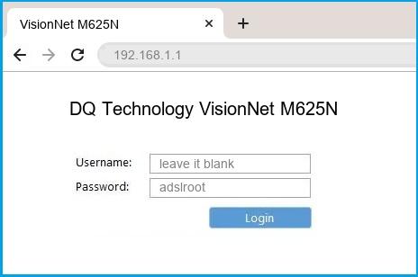 DQ Technology VisionNet M625N router default login DQ Technology VisionNet M625N router default login